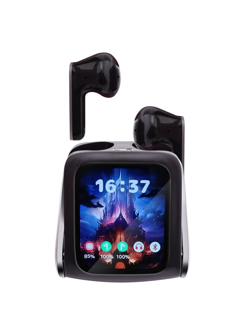 Smart Display Earbuds / 10 Meters Working Distance / Environmental Noise Cancellation / Touch Display -Black