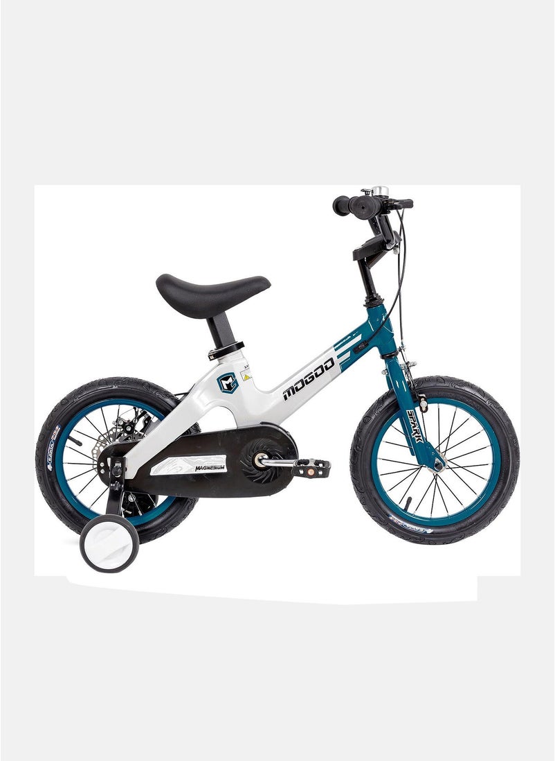 Mogoo Spark Magnesium Alloy Lightweight Bike for 2-8 Years Old - Adjustable Height - Disc Handbrakes - Reflectors - Gift for Kids - 14 Inch Bicycle with Training Wheels - Turquoise