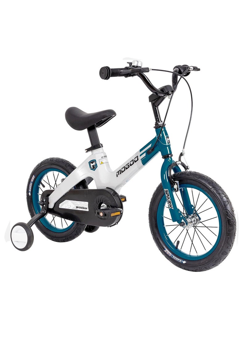 Mogoo Spark Magnesium Alloy Lightweight Bike for 2-8 Years Old - Adjustable Height - Disc Handbrakes - Reflectors - Gift for Kids - 14 Inch Bicycle with Training Wheels - Turquoise