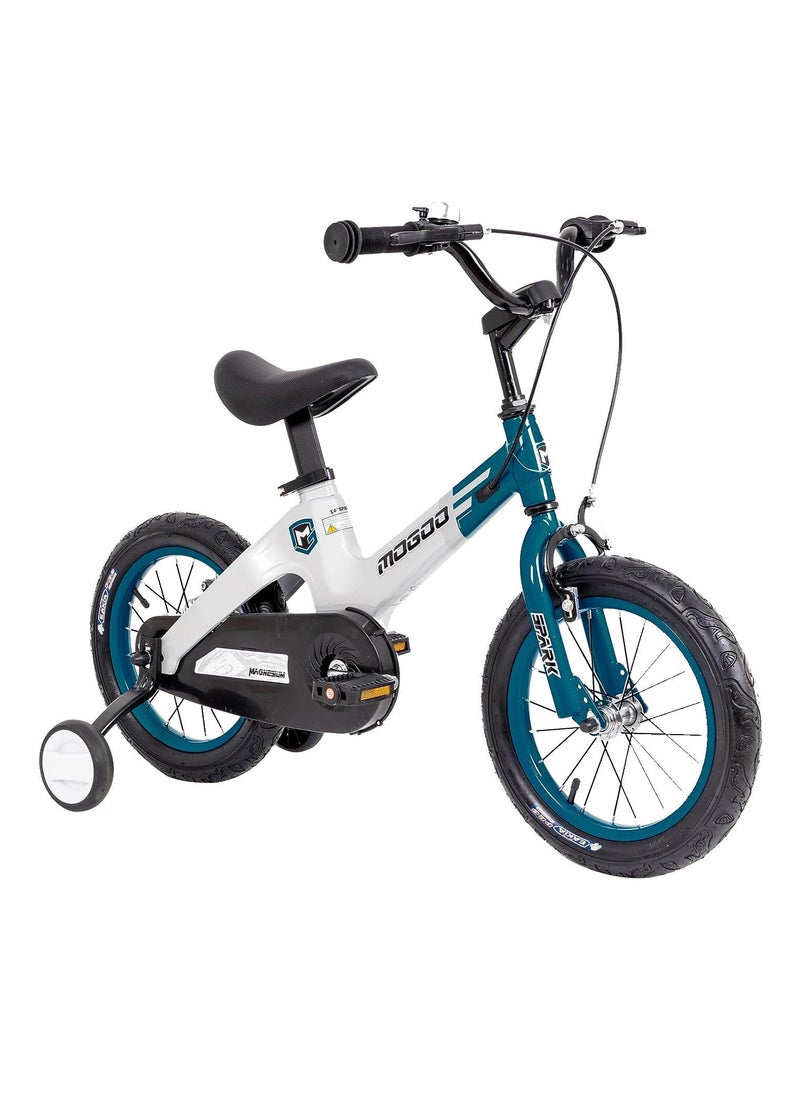 Mogoo Spark Magnesium Alloy Lightweight Bike for 2-8 Years Old - Adjustable Height - Disc Handbrakes - Reflectors - Gift for Kids - 12 Inch Bicycle with Training Wheels - Turquoise