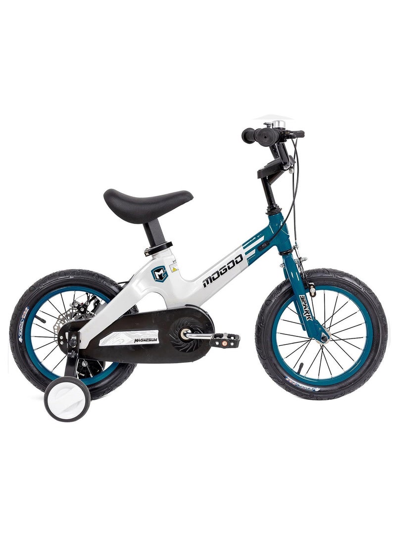 Mogoo Spark Magnesium Alloy Lightweight Bike for 2-8 Years Old - Adjustable Height - Disc Handbrakes - Reflectors - Gift for Kids - 16 Inch Bicycle with Training Wheels - Turquoise