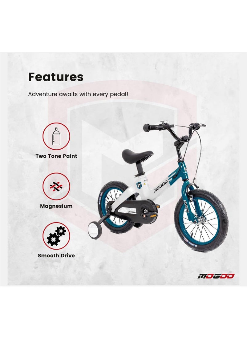 Mogoo Spark Magnesium Alloy Lightweight Bike for 2-8 Years Old - Adjustable Height - Disc Handbrakes - Reflectors - Gift for Kids - 16 Inch Bicycle with Training Wheels - Turquoise