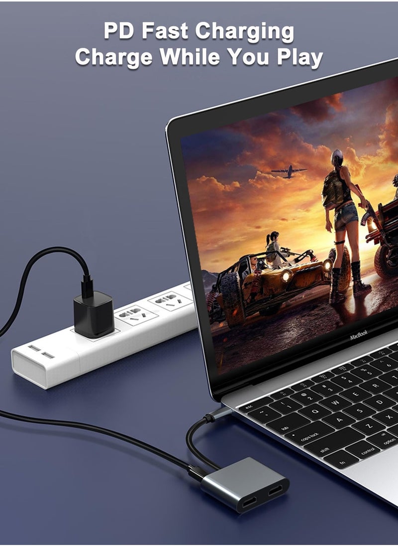 USB C to Dual HDMI Adapter, USB C Splitter 2 Monitors Extended Display, HDMI Adapter for Dual Monitors, Type C HDMI Hub Multiple Monitors Docking Station for Laptop/Monitor Compatible with Thunderbolt