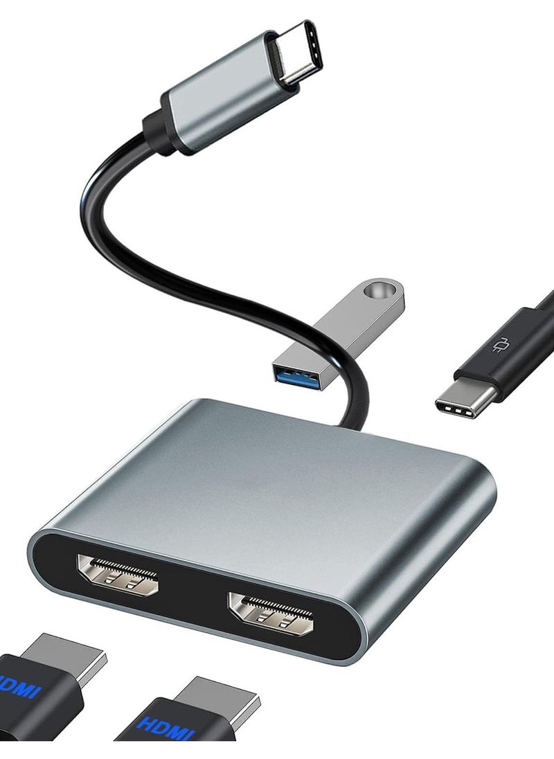 USB C to Dual HDMI Adapter, USB C Splitter 2 Monitors Extended Display, HDMI Adapter for Dual Monitors, Type C HDMI Hub Multiple Monitors Docking Station for Laptop/Monitor Compatible with Thunderbolt