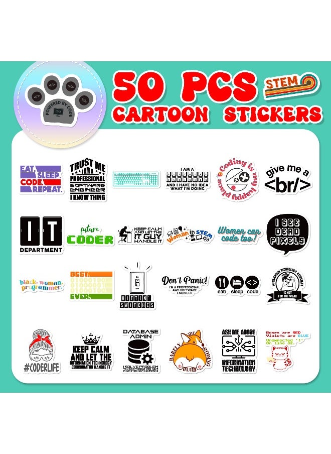 50 Waterproof Stickers for Programmers - Coding Doodles for Laptops, Water Bottles, and Skateboards