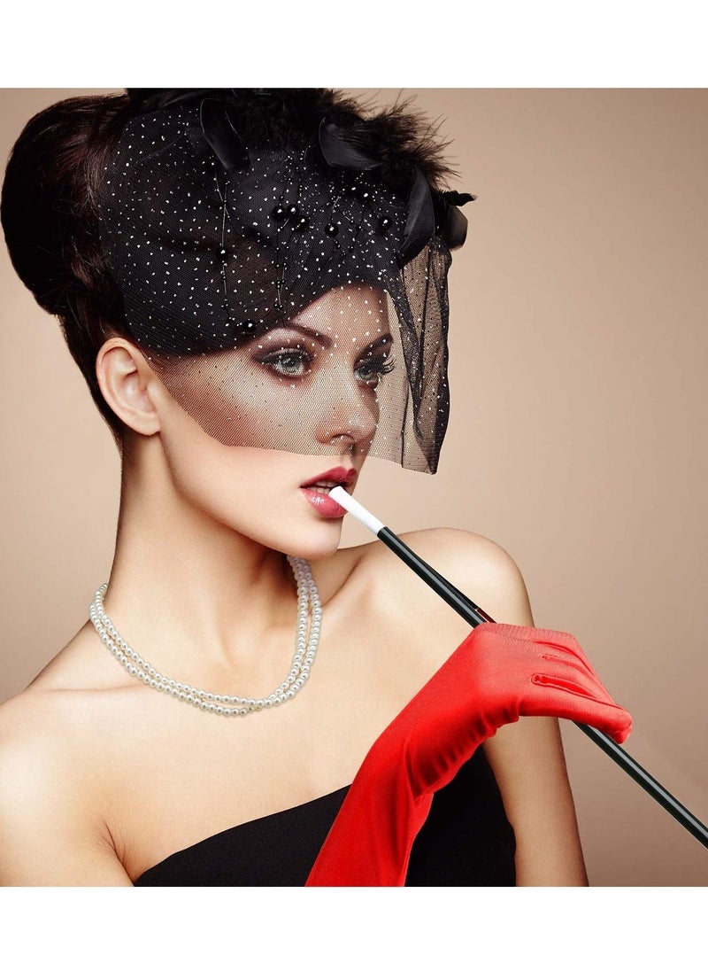 1920s Accessories for Women Costume Long Satin Gloves Fancy Dress Plastic Holder Pearl Necklace Set for Fancy Dress Women Cosplay Party