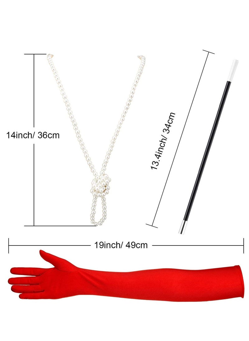 1920s Accessories for Women Costume Long Satin Gloves Fancy Dress Plastic Holder Pearl Necklace Set for Fancy Dress Women Cosplay Party