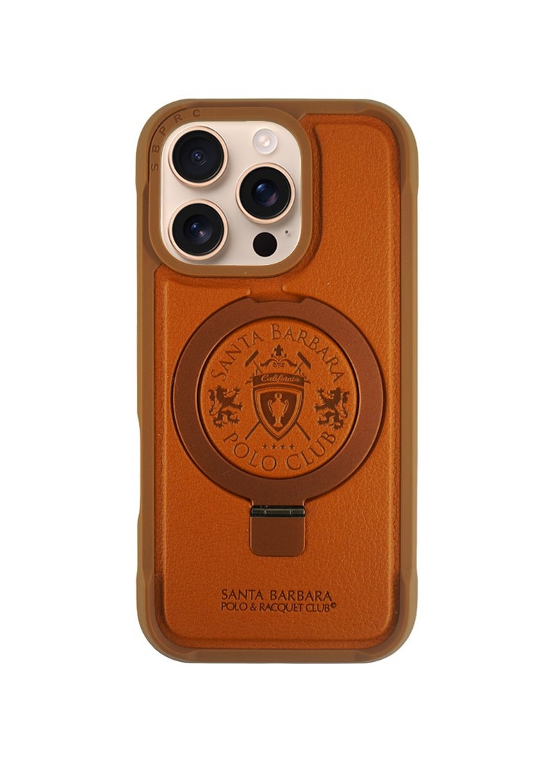 Polo Primo Series with Magnetic Invisible Stand Built-in Foldable Stand Slim Protective Diamond Magsafe Compatible with IPhone 16 Pro 6.3 Inch 2024 - Brown