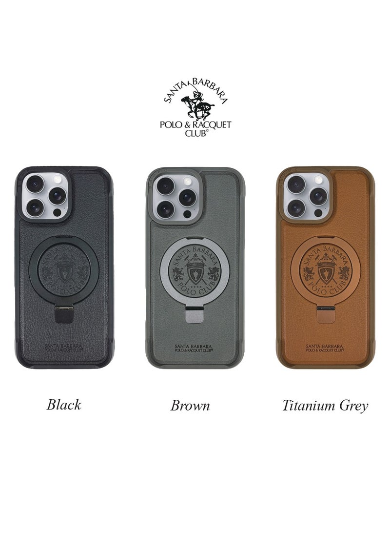 Polo Primo Series with Magnetic Invisible Stand Built-in Foldable Stand Slim Protective Diamond Magsafe Compatible with IPhone 16 Pro 6.3 Inch 2024 - Brown