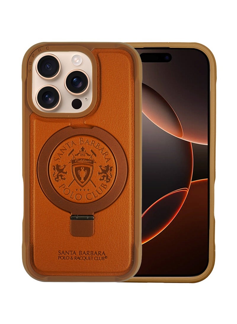 Polo Primo Series with Magnetic Invisible Stand Built-in Foldable Stand Slim Protective Diamond Magsafe Compatible with IPhone 16 Pro 6.3 Inch 2024 - Brown