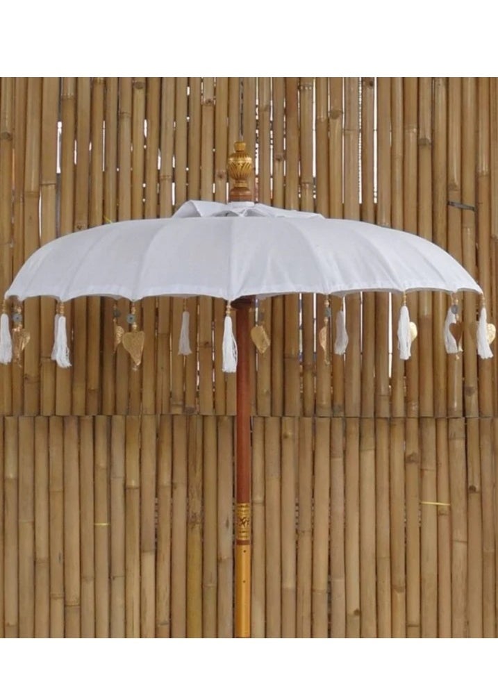 Bali Umbrella White With Metal Coins And Golden Leaves