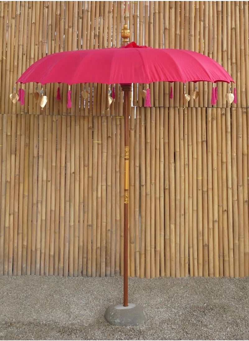 Bali Umbrella Rose Red With Metal Coins And Golden Hearts