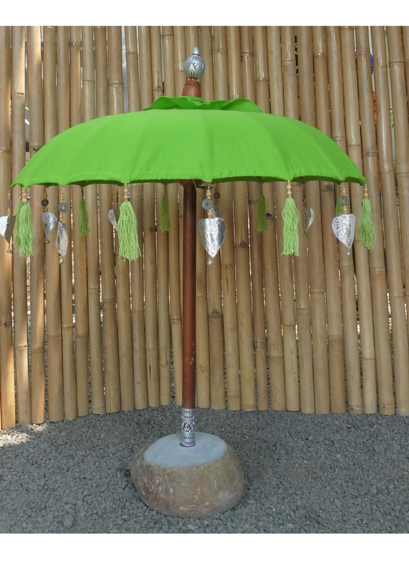 Java umbrella lime green with metal coins and gold leaves