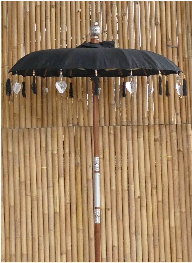 Bali Umbrella Black With Metal Coins And Silvers Hearts