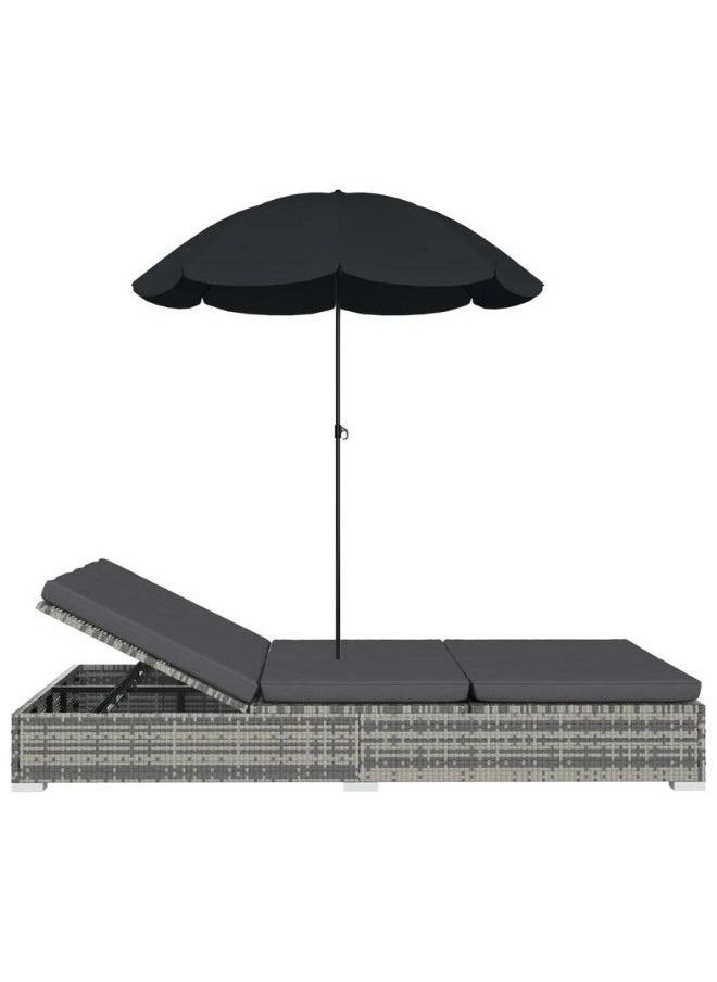 vidaXL Outdoor Lounge Bed with Umbrella Poly Rattan Grey