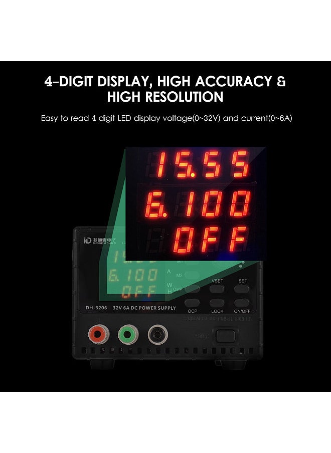 DH-3206 32V 6A DC Voltage-stabilized Source, Mini Regulated Power Supply, 4-Digit Digital Stabilized Voltage Supply, with Memory and Timing Function, OVP OCP Safety Protection