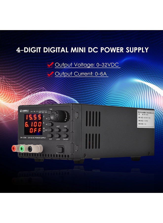 DH-3206 32V 6A DC Voltage-stabilized Source, Mini Regulated Power Supply, 4-Digit Digital Stabilized Voltage Supply, with Memory and Timing Function, OVP OCP Safety Protection