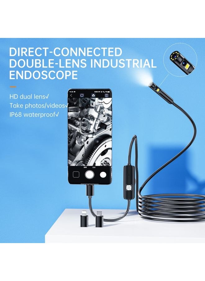 AN112 8mm Double Lenses HD Industry Endoscope Type-C + Micro USB + 8 Pin Connection, Length:1m Hard Tube