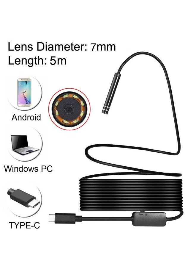 AN97 USB-C / Type-C Endoscope Waterproof IP67 Tube Inspection Camera with 8 LED & USB Adapter, Length: 5m, Lens Diameter: 7mm