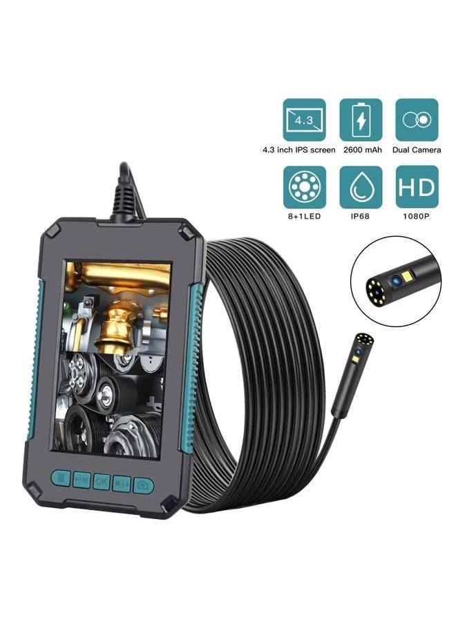 P40 8mm 1080P IP68 Waterproof 4.3 inch Highlight Screen Dual Camera Digital Endoscope, Length:10m Hard Cable