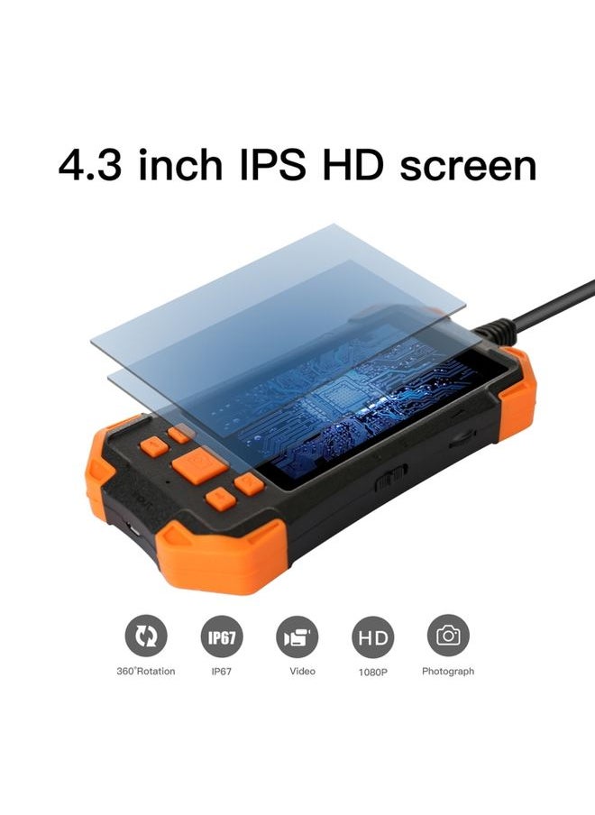 T20 4.3 inch IPS Screen 5.5mm Dual Camera IP67 Waterproof Hard Cable Digital Endoscope, Length:5m(Black Orange)