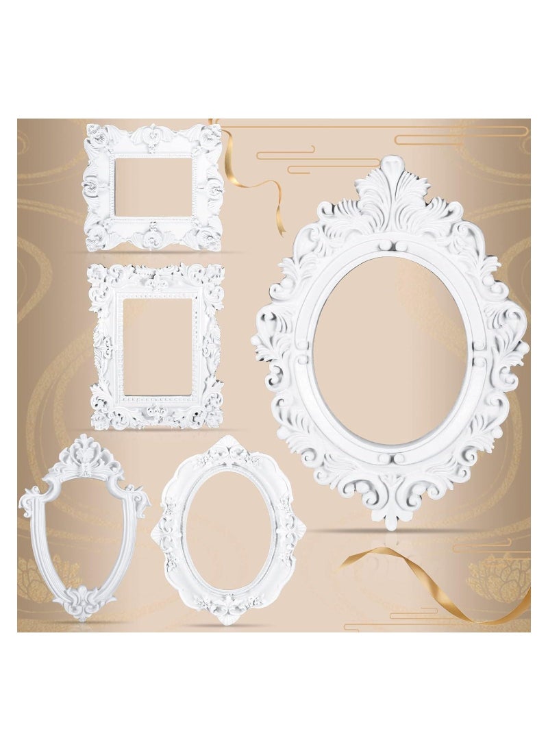 5 Pcs Vintage Resin Picture Frame, Antique Photo Resin Frame, Oval Rectangle Wall Hanging, Resin Jewelry Display Frame Photography Photo Frame DIY Photo Frame for Phone Photo Home Decoration (White)