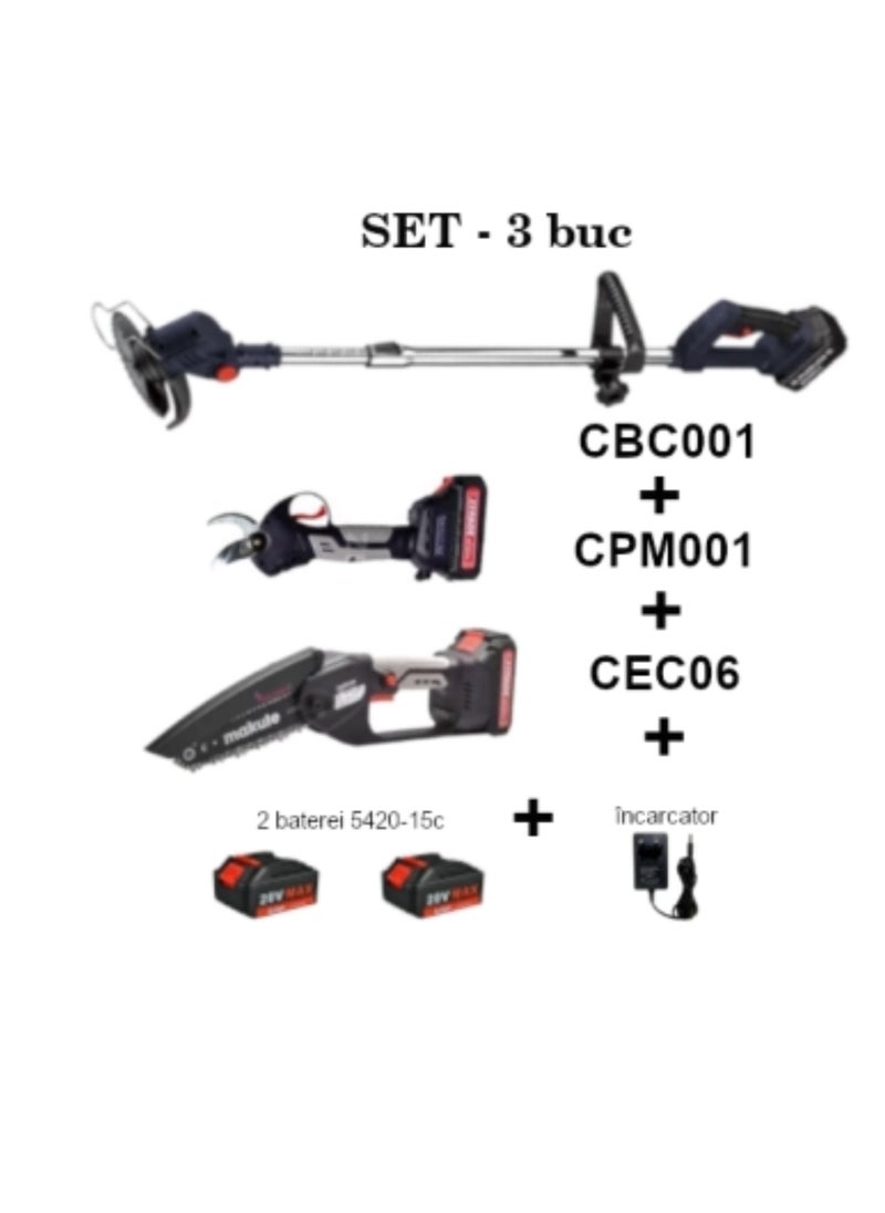 3-in-1 Garden Tool Kit  Chainsaw Brush Cutter & Pruning with 20V  2Batteries Multi-functional Lightweight for Tree Pruning  Firewood Cutting  trimming branches  bushes  flowers  & more (P3-DC01-2B)