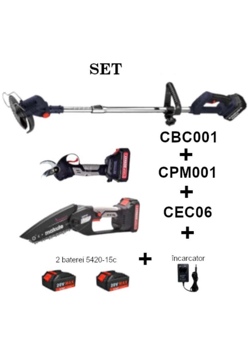 3-in-1 Cordless Garden Tool Set: 20V Pruning Machine, 6-Inch Chainsaw, Brush Cutter/Grass Trimmer with 2 Batteries & Charger – Portable, Lightweight for Lawn and Garden Maintenance, P3-DC01-2B