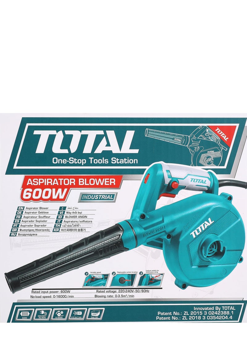 Total Aspirator Electric Leaf Blower 600W - High-Power Variable Speed Blower for Efficient Dust Collection and Cleaning - TB2066 Ideal for Gardens, Cleaning & DIY Projects