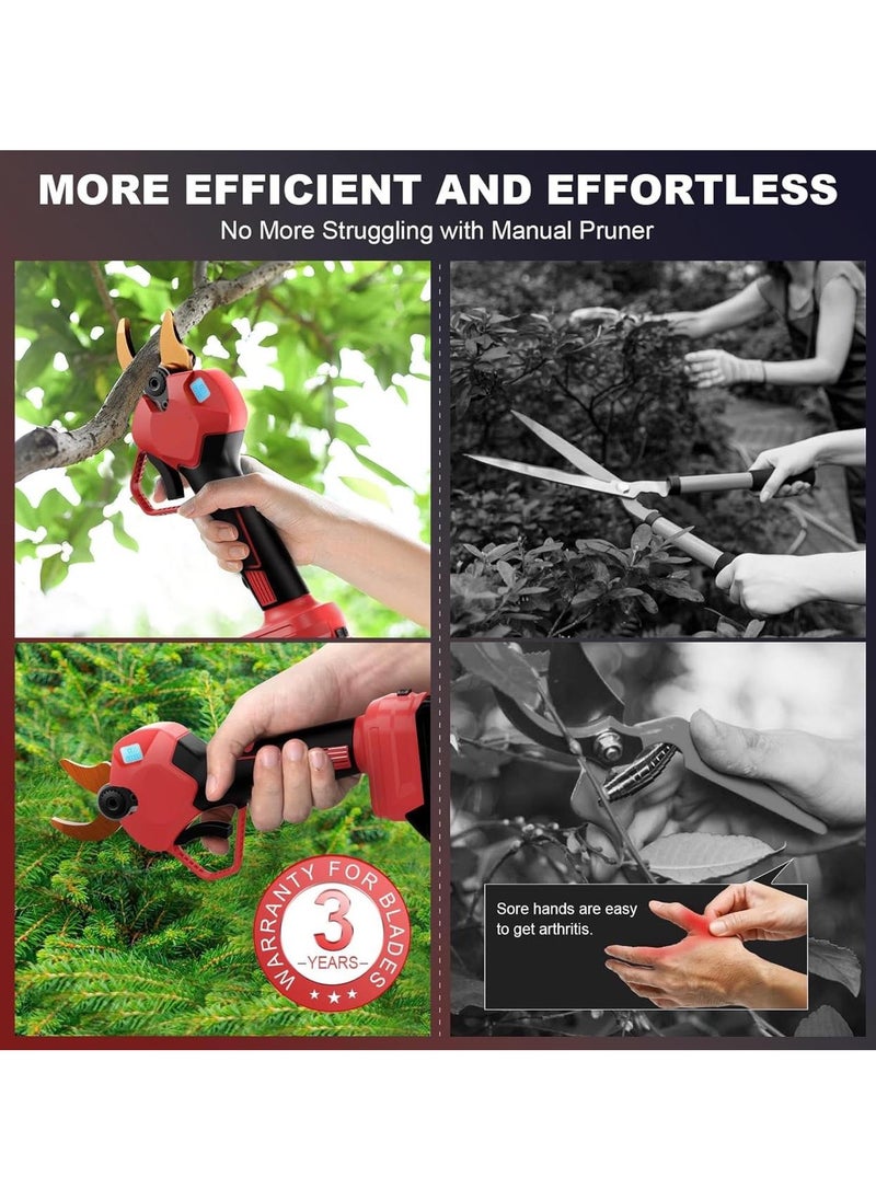 Cordless Electric Pruning Shears, Professional Brushless Electric Secateurs Electric Pruner Branch Cutter, with 1.6 Inch(40MM) Cutting Diameter, 2X 2AH 21V Battery, Power Pruner for Gardening