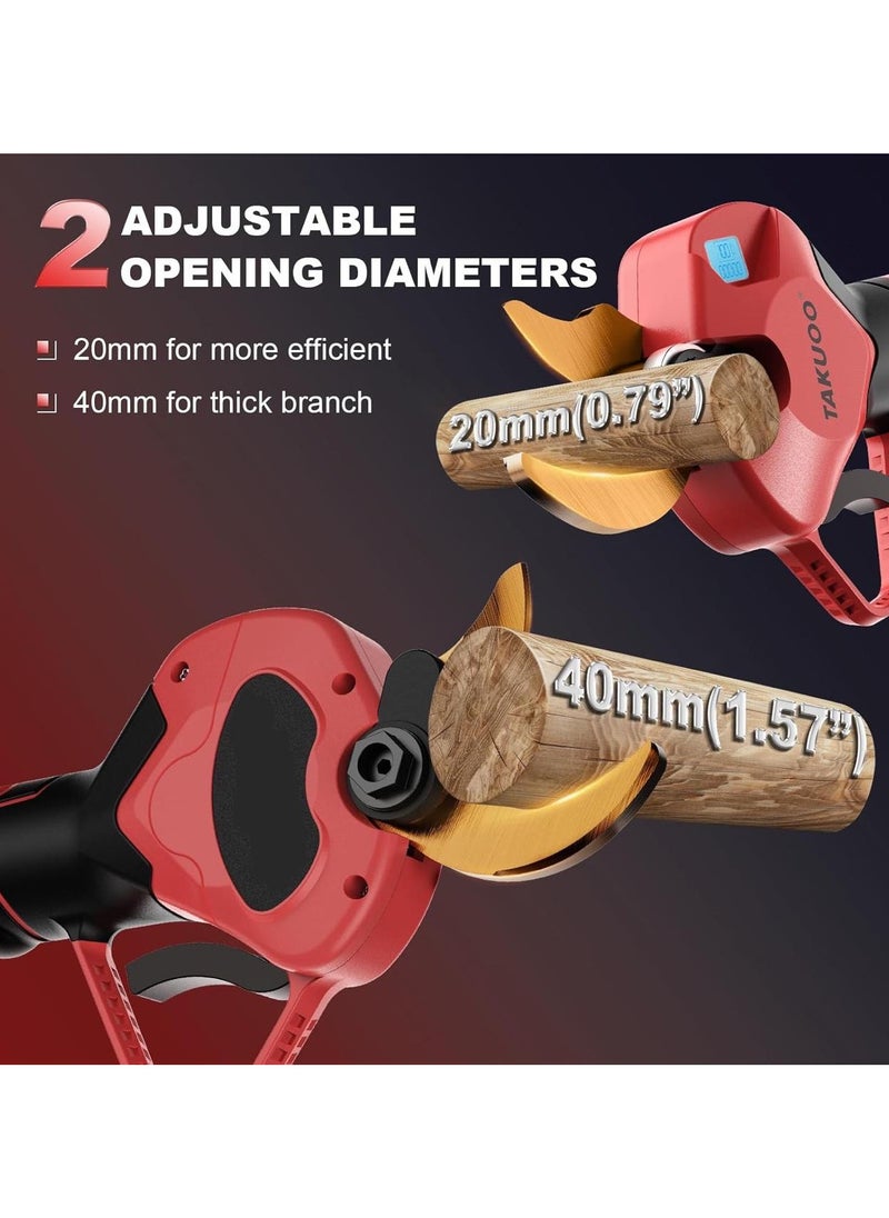 Cordless Electric Pruning Shears, Professional Brushless Electric Secateurs Electric Pruner Branch Cutter, with 1.6 Inch(40MM) Cutting Diameter, 2X 2AH 21V Battery, Power Pruner for Gardening