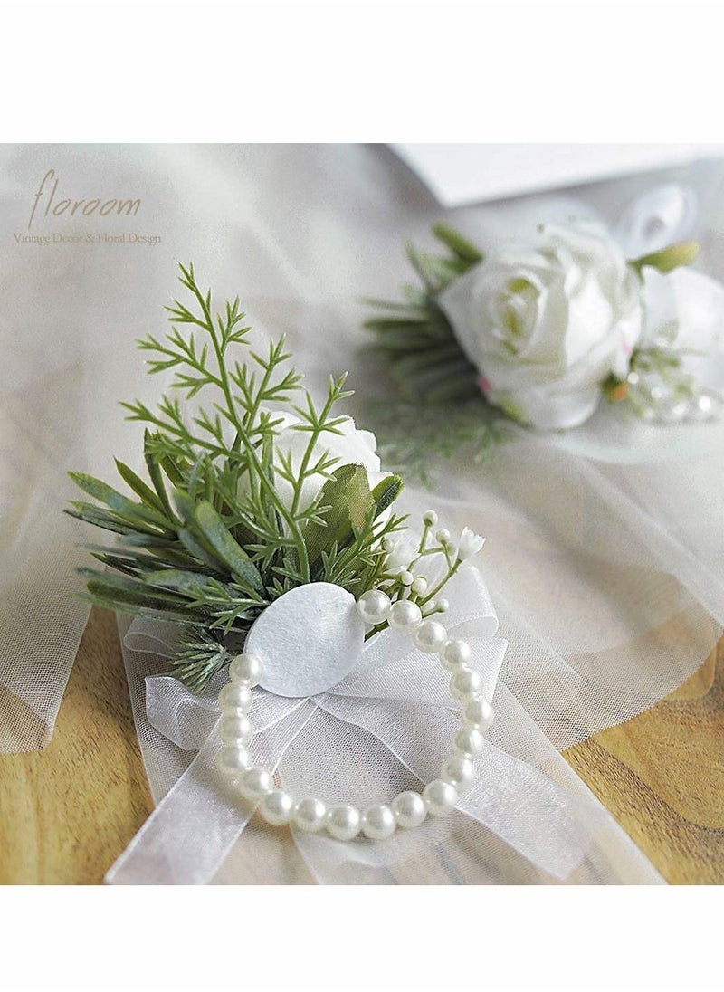 Women's Wrist Corsage, Wedding Groomsmen and Bridesmaids Corsages, Rose Wristlet Band, Bracelet for Women Bride Bridesmaid(2 PCS)