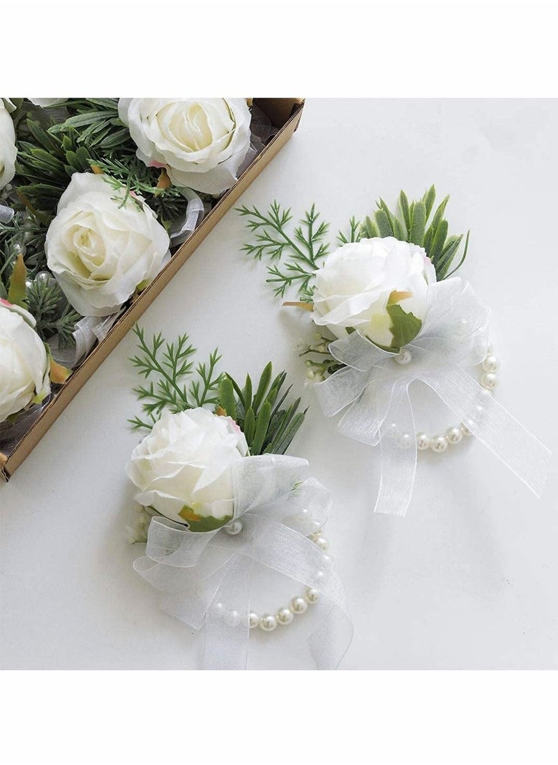 Women's Wrist Corsage, Wedding Groomsmen and Bridesmaids Corsages, Rose Wristlet Band, Bracelet for Women Bride Bridesmaid(2 PCS)
