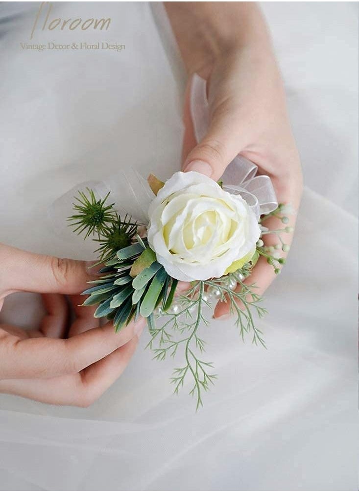 Women's Wrist Corsage, Wedding Groomsmen and Bridesmaids Corsages, Rose Wristlet Band, Bracelet for Women Bride Bridesmaid(2 PCS)