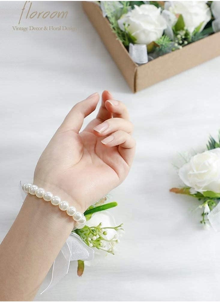 Women's Wrist Corsage, Wedding Groomsmen and Bridesmaids Corsages, Rose Wristlet Band, Bracelet for Women Bride Bridesmaid(2 PCS)