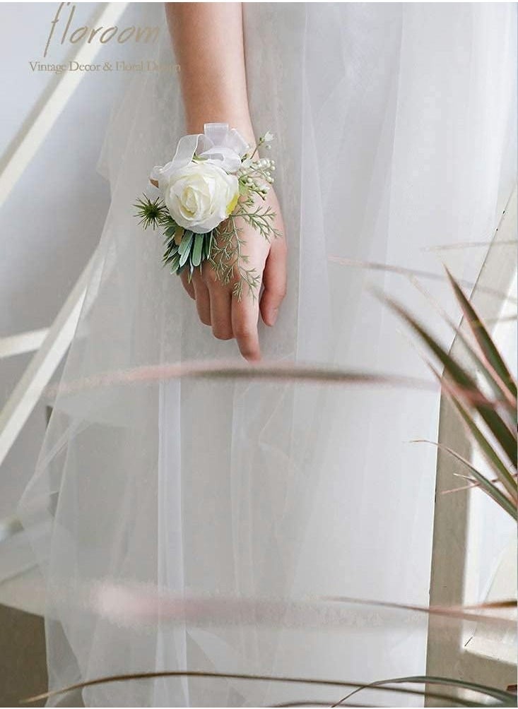 Women's Wrist Corsage, Wedding Groomsmen and Bridesmaids Corsages, Rose Wristlet Band, Bracelet for Women Bride Bridesmaid(2 PCS)