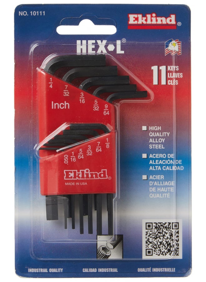 EKLIND 10111 Hex-L Key allen wrench - 11pc set SAE Inch Sizes .050-1/4 Short series