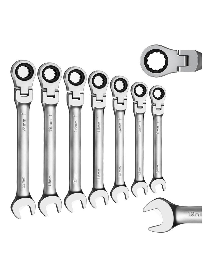 22mm Flex Head Ratchet Wrench, Industrial Grade Cr-V Steel, 12 Point Release Design, 72 Tooth Ratchet, 180 Degree Flex Box End