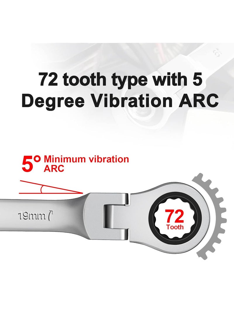 22mm Flex Head Ratchet Wrench, Industrial Grade Cr-V Steel, 12 Point Release Design, 72 Tooth Ratchet, 180 Degree Flex Box End