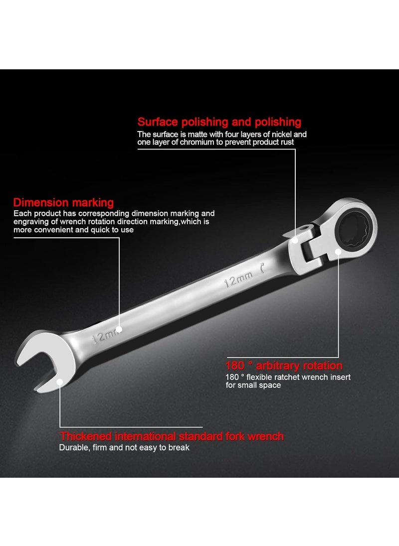 22mm Flex Head Ratchet Wrench, Industrial Grade Cr-V Steel, 12 Point Release Design, 72 Tooth Ratchet, 180 Degree Flex Box End