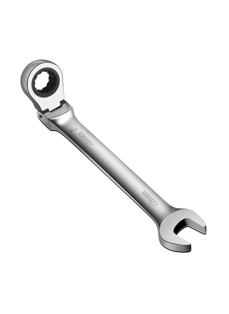 22mm Flex Head Ratchet Wrench, Industrial Grade Cr-V Steel, 12 Point Release Design, 72 Tooth Ratchet, 180 Degree Flex Box End