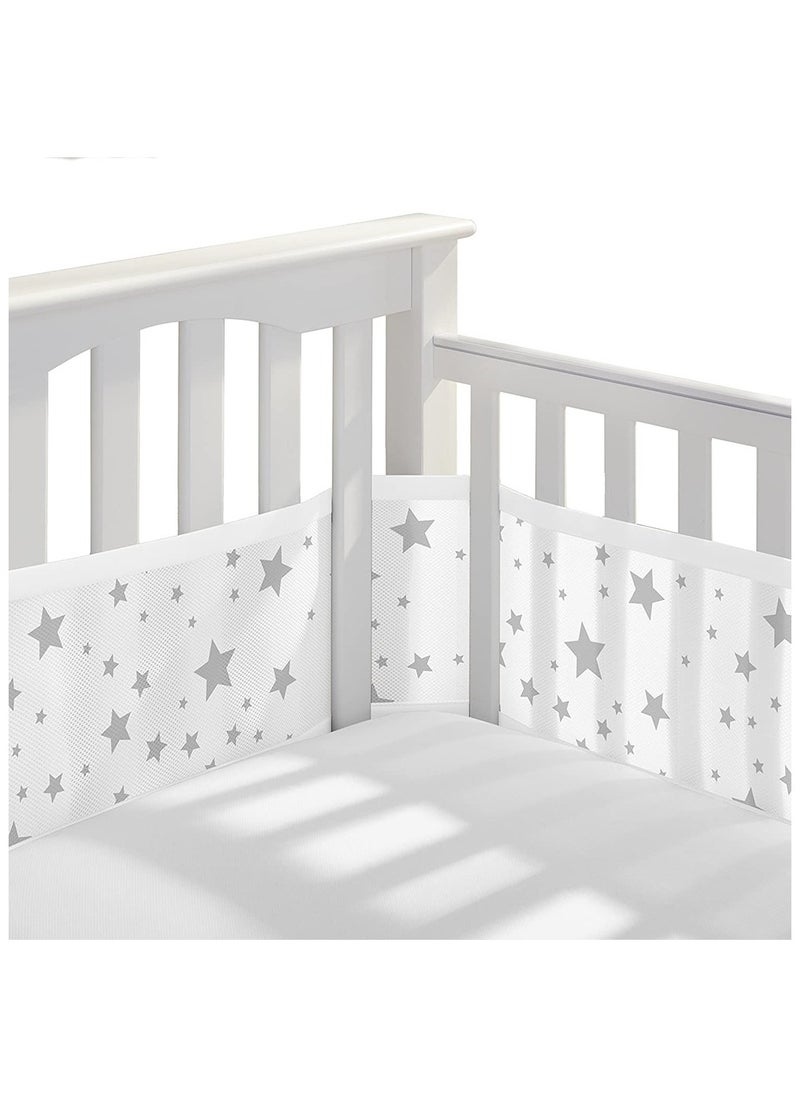 Grey Star Babeland Baby Crib Bumper - Breathable Mesh Crib Liner Anti-Collision Bed Bumper, Soft Cotton Crib Protector, 2 Pieces/Set - 340x28cm + 160x30cm