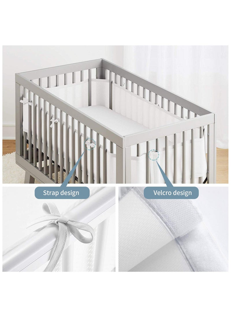 Grey Star Babeland Baby Crib Bumper - Breathable Mesh Crib Liner Anti-Collision Bed Bumper, Soft Cotton Crib Protector, 2 Pieces/Set - 340x28cm + 160x30cm