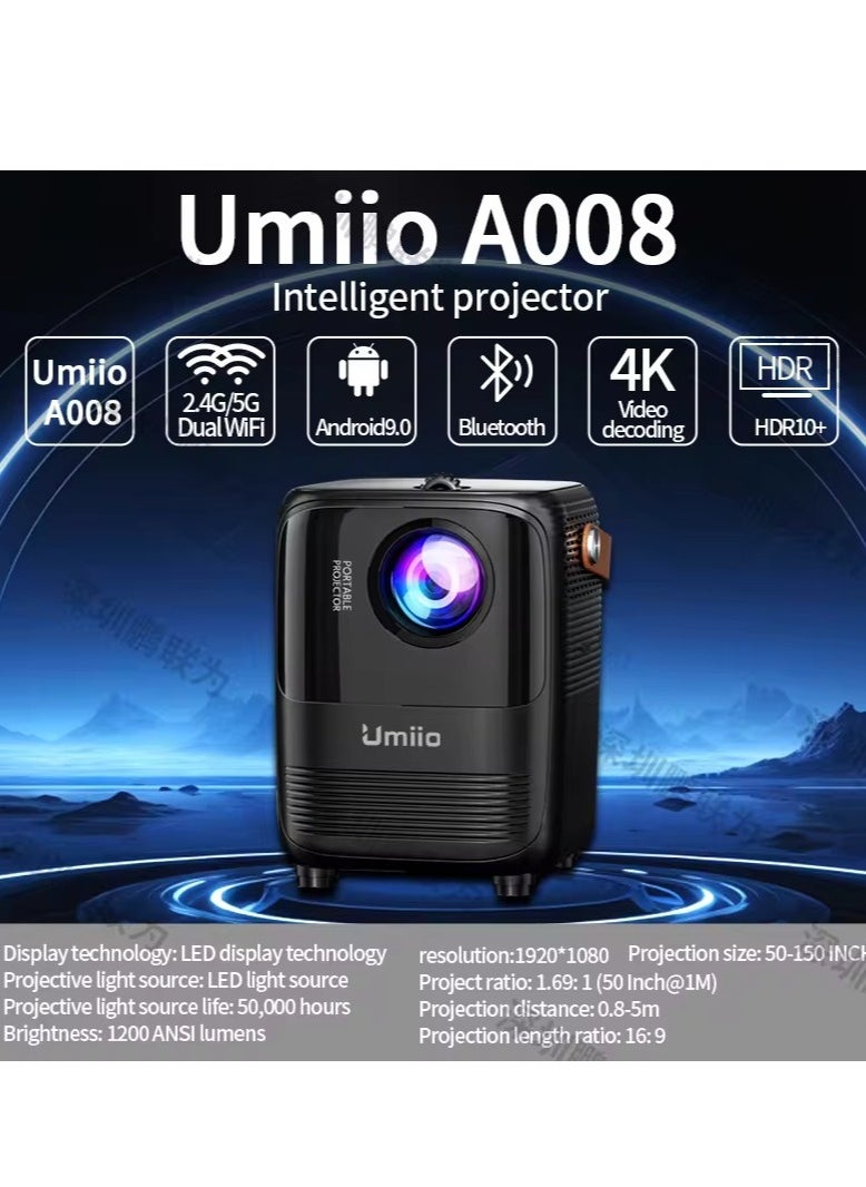 Projector A008 Intelligent Screen Projector 5G WiFi Bluetooth For Music TV Game Casting