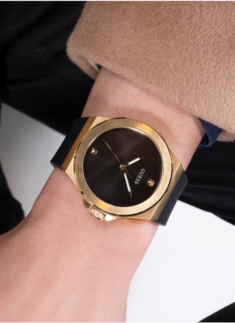 Vinyl Men’s Black Gold Tone Analog Quartz Silicone Watch GW0790G1 - 44mm
