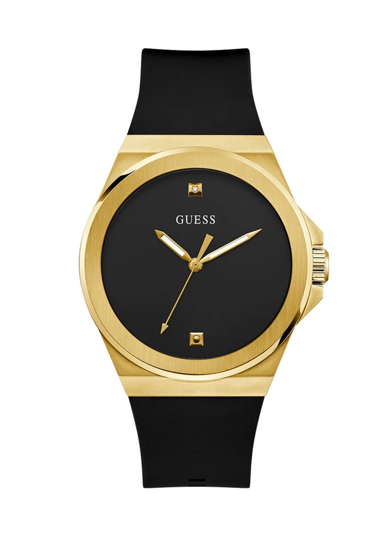 Vinyl Men’s Black Gold Tone Analog Quartz Silicone Watch GW0790G1 - 44mm