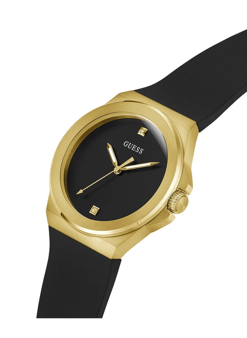 Vinyl Men’s Black Gold Tone Analog Quartz Silicone Watch GW0790G1 - 44mm