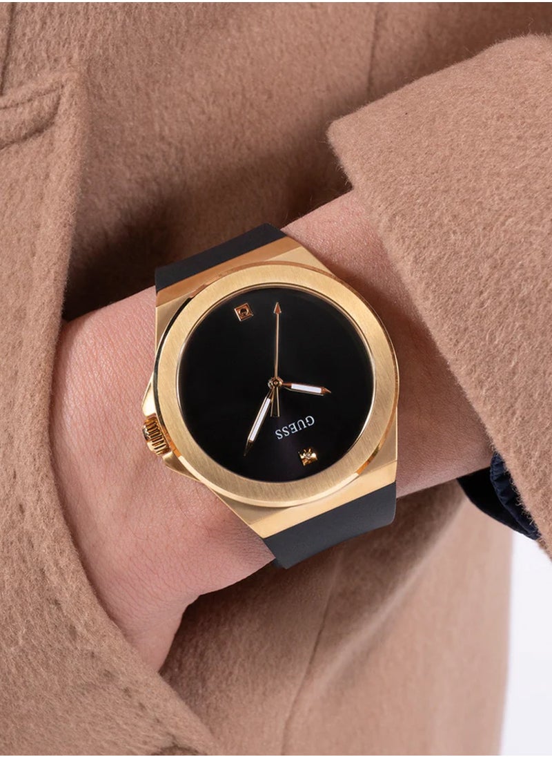 Vinyl Men’s Black Gold Tone Analog Quartz Silicone Watch GW0790G1 - 44mm