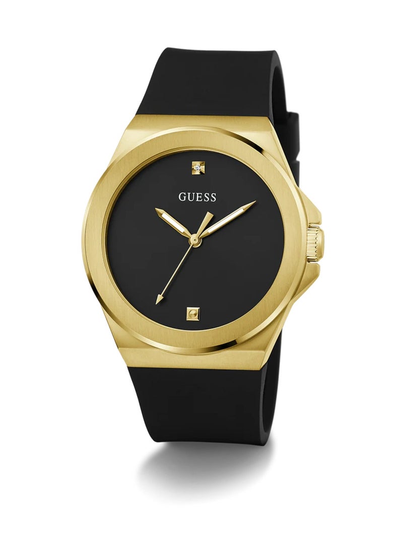 Vinyl Men’s Black Gold Tone Analog Quartz Silicone Watch GW0790G1 - 44mm