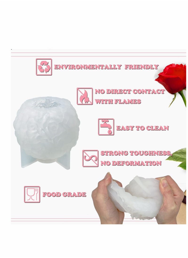 Candle Molds Silicone- Large Rose Ball Candle Molds 3D Rose Flowers Silicone Mould Valentine's Day Resin Casting Mold for DIY Candle Making Homemade Soap Polymer Clay Craft Plaster